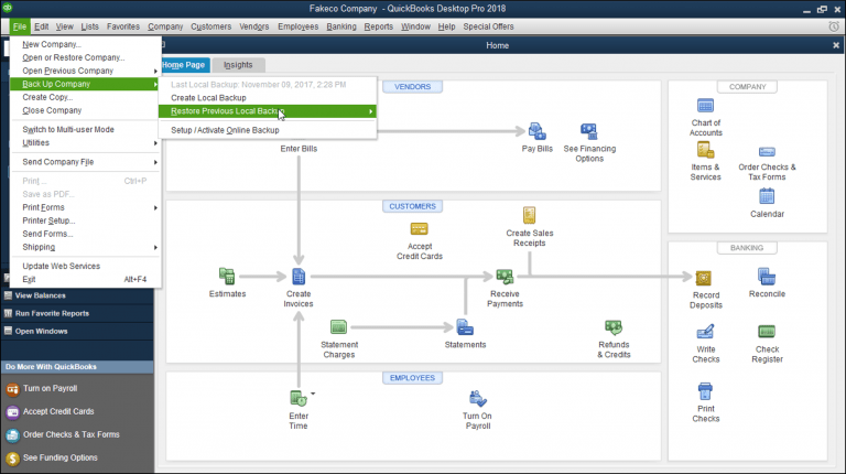 Restore the backup of the company file